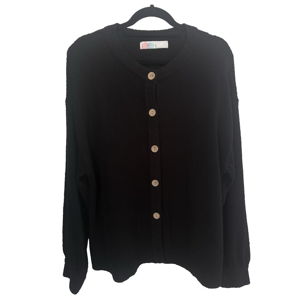 Free People Beach Cardigan Sweater Women Medium Black Button Front